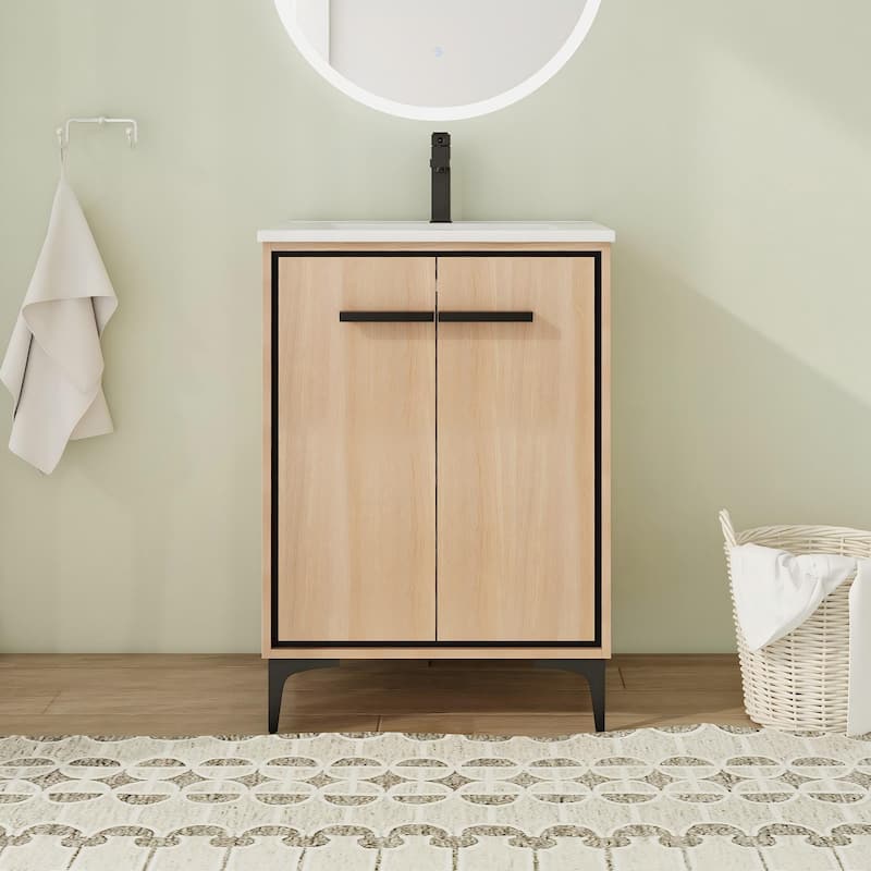 24"/30" FreeStanding Bathroom Vanity with Sink, Floor Stand Bathroom Vanity with Soft Close Door and Adjustable Shelf