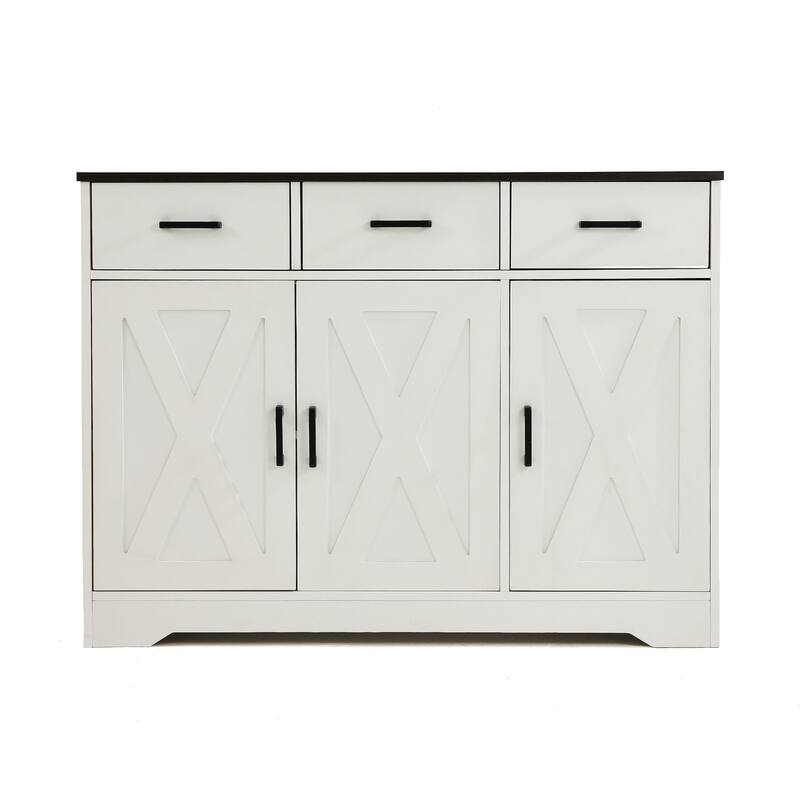 Barn Door Buffets Storage Cabinet Sideboards with 3 Drawers
