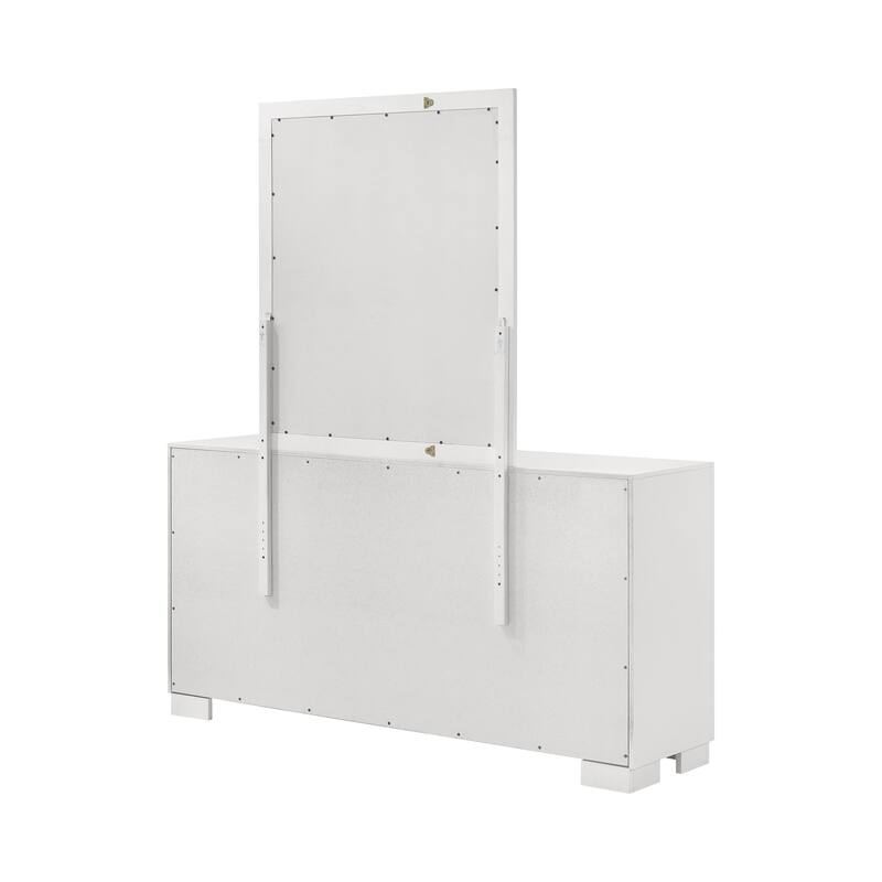 Bela Wide Dresser with Mirror and 6 Drawers, Snow White Wood