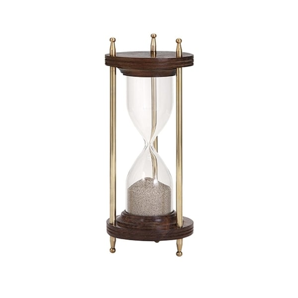8.5" Time Lapse Brass and Sheesham Wood Large Table Top Hourglass with Gift Box - N/A