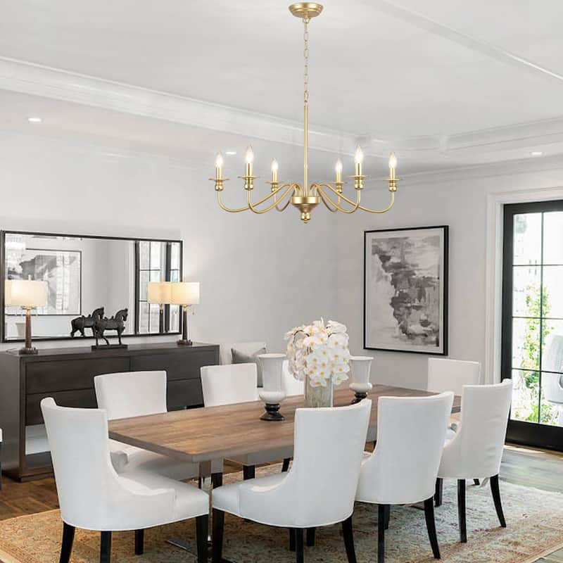Modern Chandelier, Farmhouse 6-Light Metal Candle Chandelier for Dining Room Living Room Bedroom Kitchen - W28.34"x H16.33"