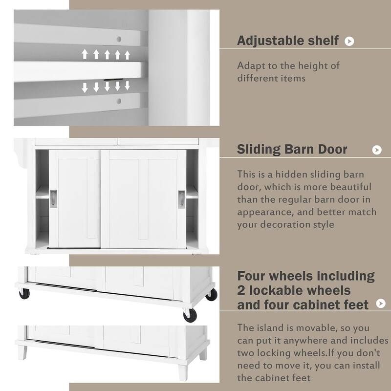 Rubberwood Folding Countertop Kitchen Cart with 2 Drawers and Storage Cabinet