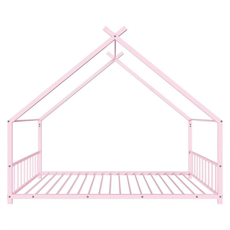 Twin Size Montessori Floor Bed Metal House Bed Frame For Kids - Pink