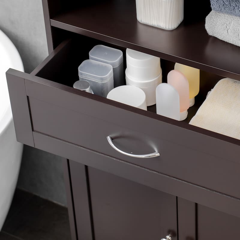 kleankin Modern Bathroom Storage Cabinet Free Standing Cupboard with Drawer and Adjustable Shelf - 11.75*23.5*42.75