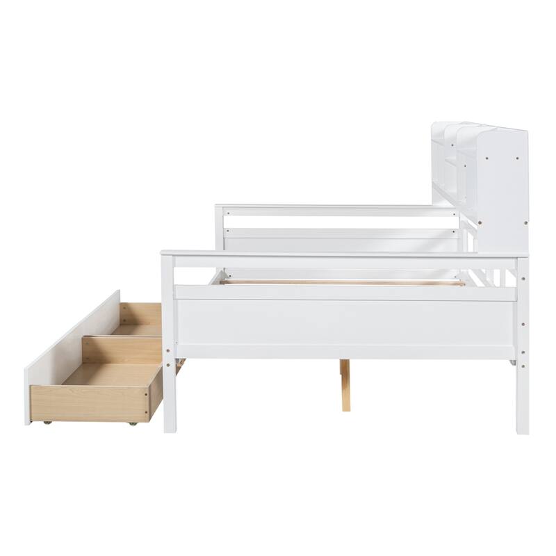Modern Wood Daybed with Bedside Shelf and Two Drawers