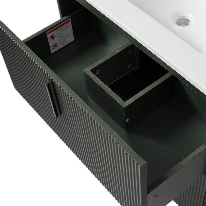Fluted Bathroom Vanity with Ceramic Sink, Freestanding Bathroom Storage Cabinet, Bathroom Vanities with Full-Extension Drawers