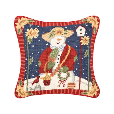Christmas 14" x 14" Sunflower Snowman Needlepoint Pillow