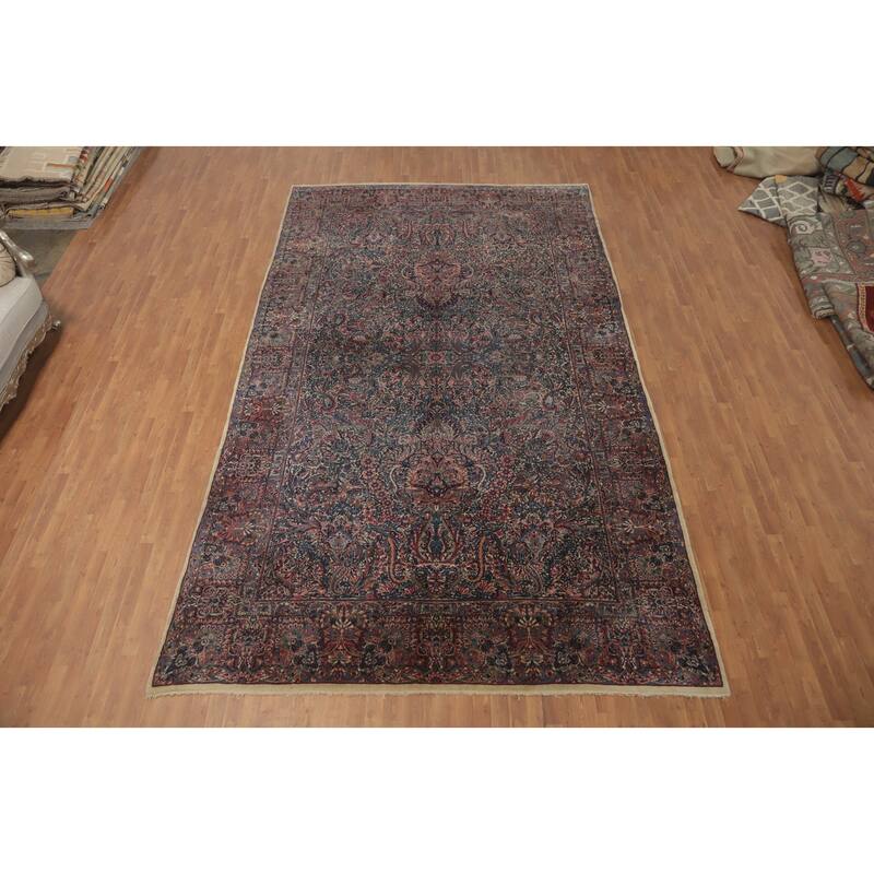 Hand Knotted Oriental 100% Wool Carpet Traditional Floral Beige & Ivories Kerman Area Rug - 15' 4'' X 9' 1''
