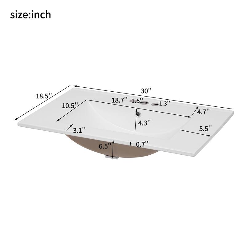 Roomfitters 30" Vanity with Ceramic Sink, Freestanding Cabinet with Soft Closing Doors, Modern Bathroom Design, Grey