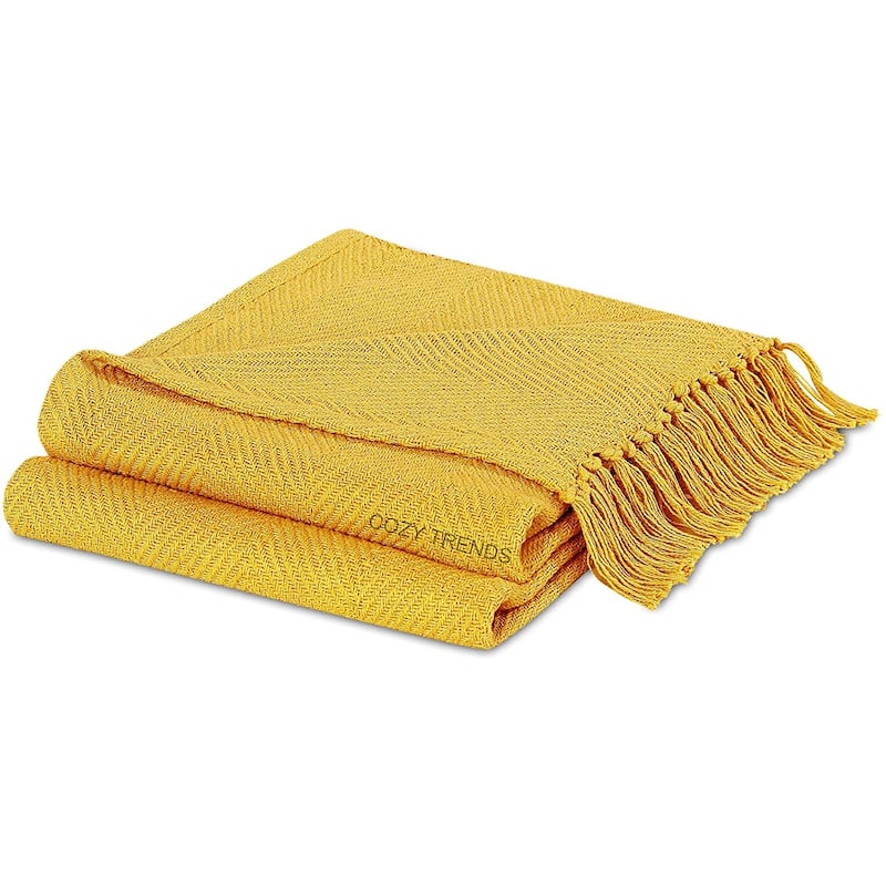 Cotton Throw Blankets All-Season Medium Weight | Set of 2 | Chevron Design (50''x60'')