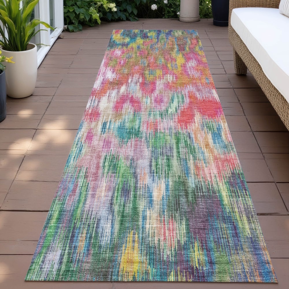 Machine Washable Indoor/Outdoor Modern Watercolor Chantille Rug