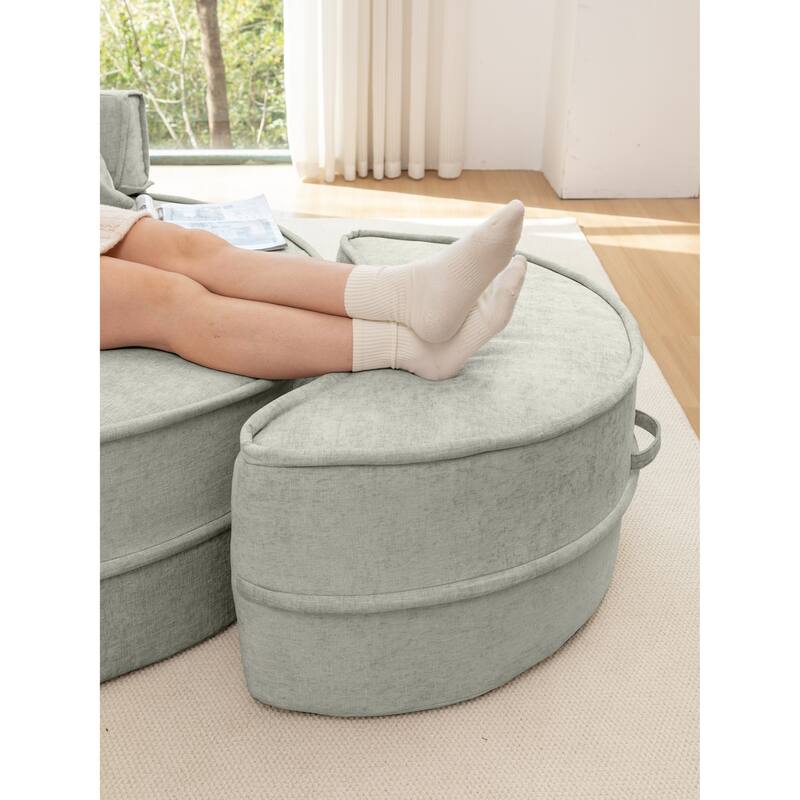 Chenille Oversized Round Barrel Chair with Ottoman, 5 Pillows, and No-Sag Rebound Sponge