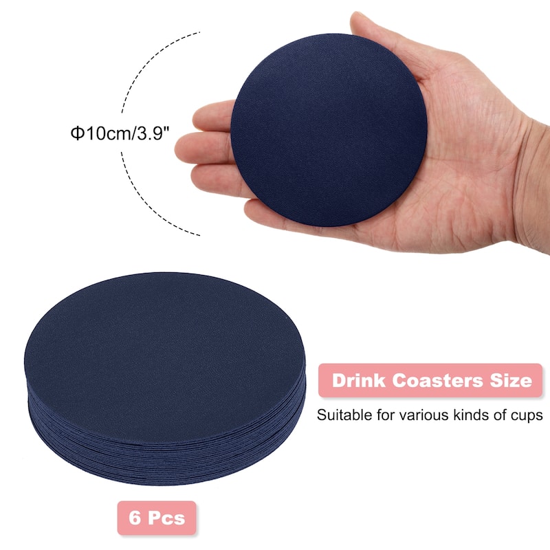Round Drink Coasters Set of 6 Dual Sided 4"x4" - Blue