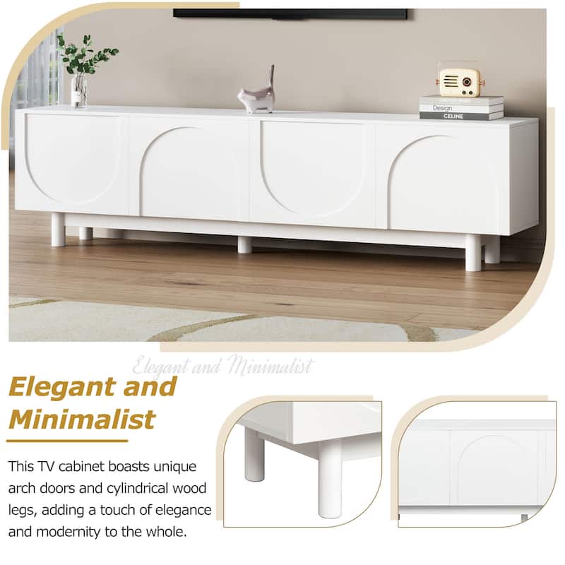 Graceful Tv Stand With Arch Cabinets For Tvs Up To 78'',Solid Wood Legs,Practical Media Console With Adjustable Shelves