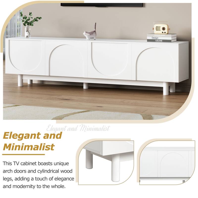 Modern Graceful TV Stand, Media Console, for TVs Up to 78'' with Adjustable Shelf, for Living Rooms, White