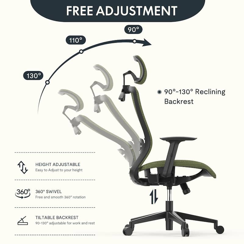 FlexiSpot Ergonomic Office Desk Chair 360° Swivel Height Adjustable Mesh Chair Adjustable Headrest, Lumbar Support, Armrest