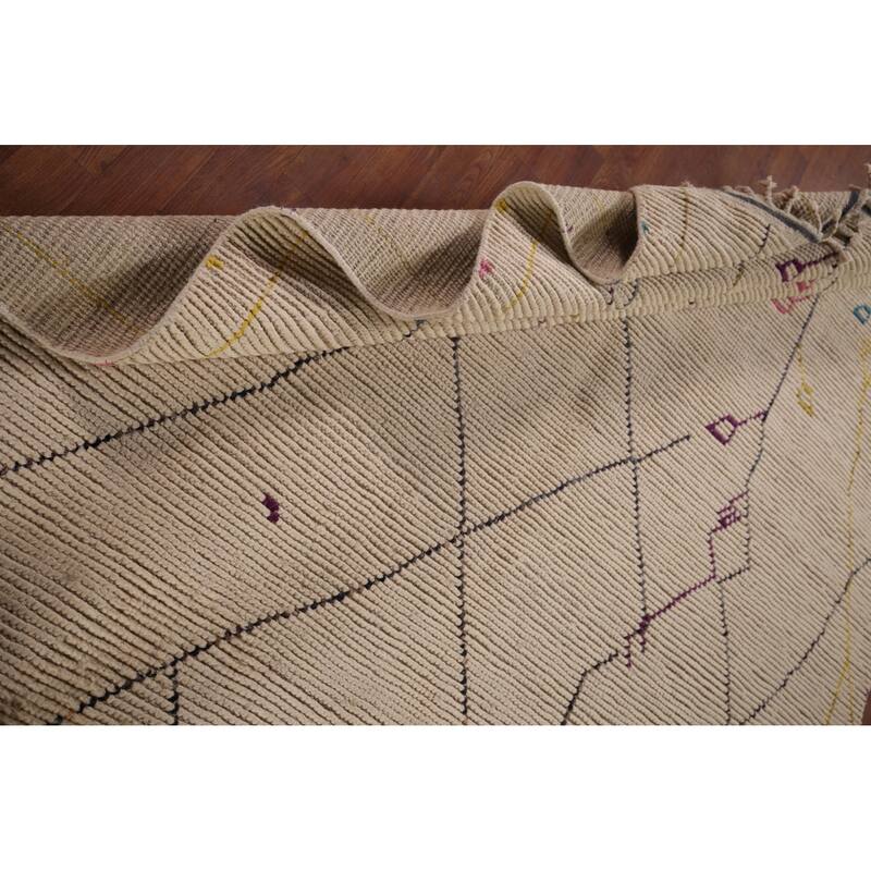 All-Over Striped Ivory Moroccan Area Rug Handmade Wool Carpet - 6'1"x 10'1"