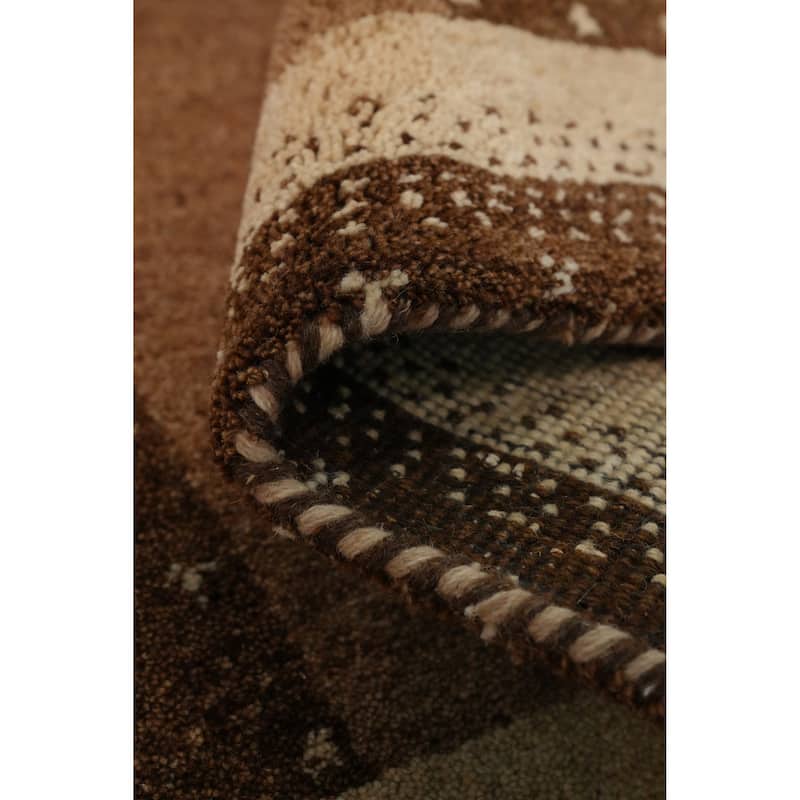 Hand Knotted Oriental 100% Wool Carpet Modern Geometric Brown Gabbeh Area Rug - 4' 5'' X 2' 5''