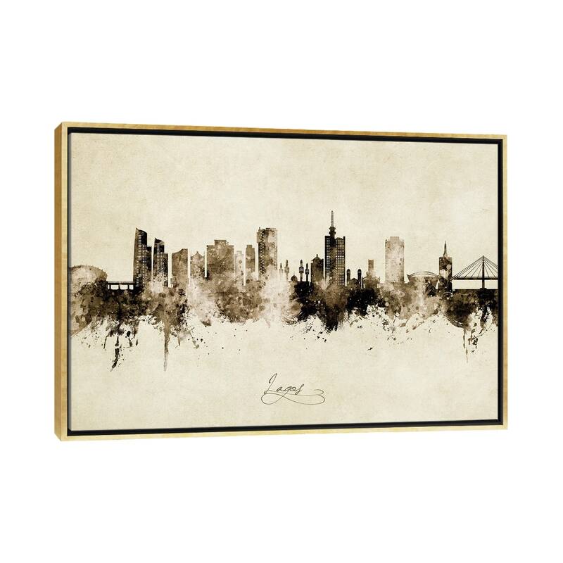 iCanvas "Lagos Nigeria Skyline Vintage" by Michael Tompsett Framed Canvas Print - Gold - 26x40
