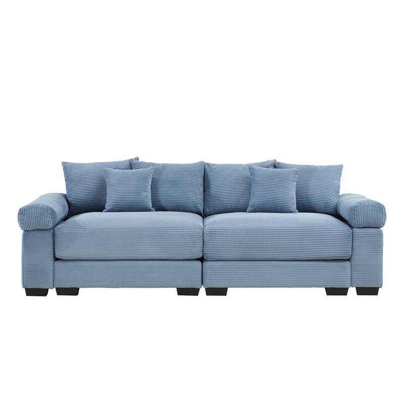 92" Oversized Corduroy Couch for Living Room, Upholstered Loveseat Sofa with Wide Armrests and Throw Pillows for Apartment