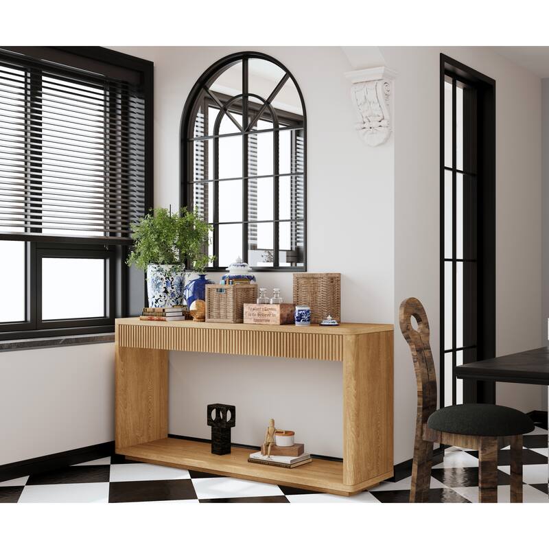 Modern 2-Drawer Fluted Console Table, Sofa Table, for Living Rooms, Hallways, Entryways and Home Offices, Natural Wood