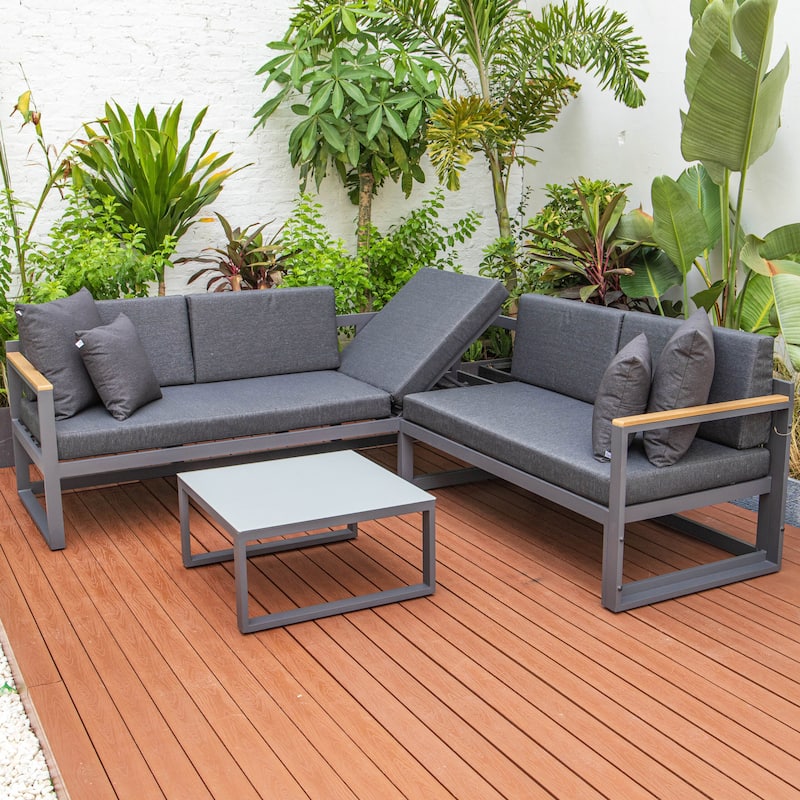 Chelsea 3-Piece Adjustable Headrest All-Weather Sectional Set in Aluminum Frame with Removable Cushion Covers for Indoor/Outdoor