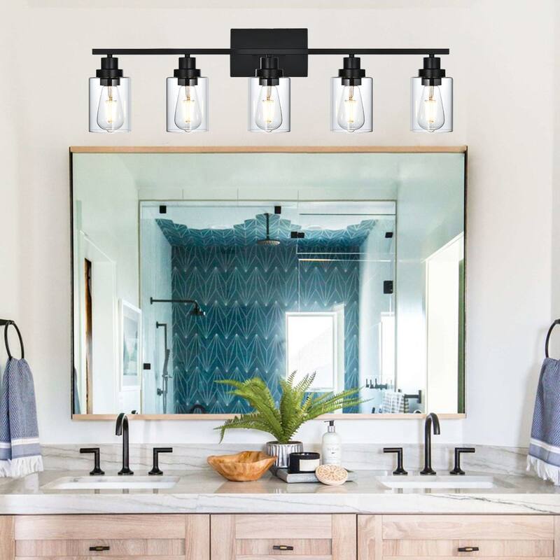 2-Light Modern Bathroom Light Fixtures with Clear Glass Shade