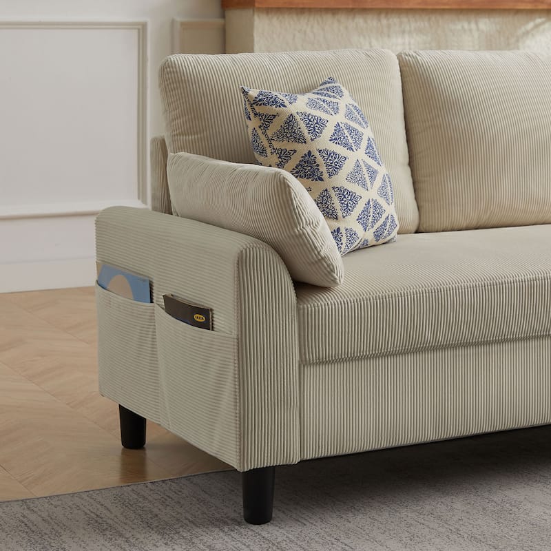 100.79" Corduroy L shaped Pillow Top Arm Sofa With Storage Bag