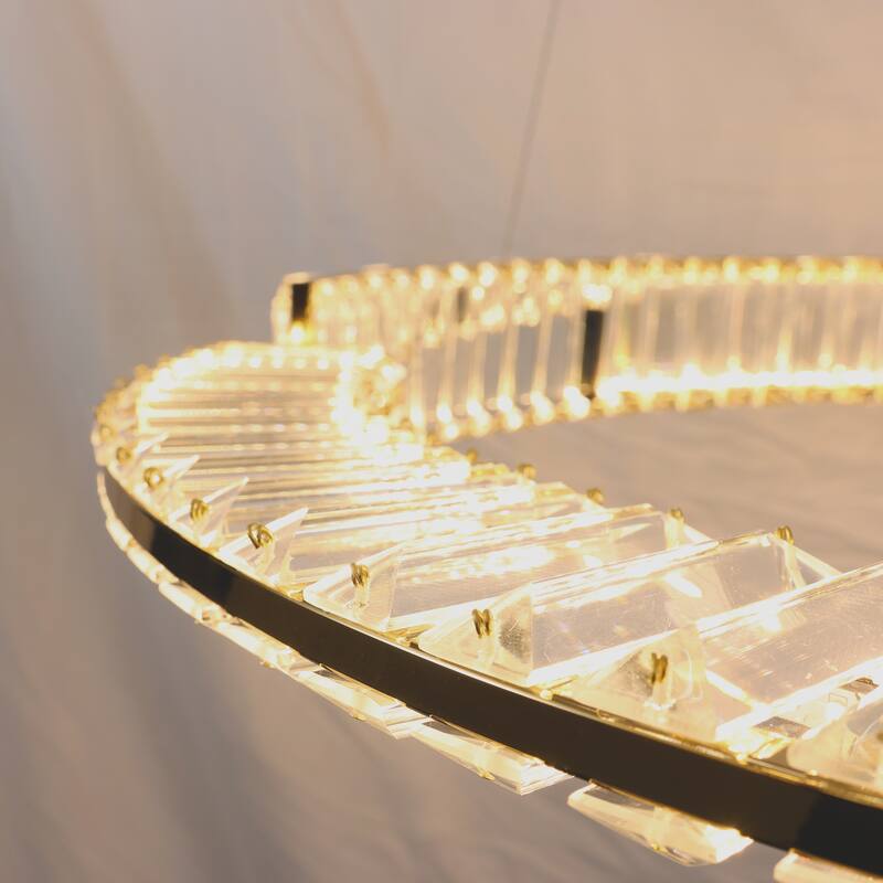 ExBrite Adjustable Height Crystal Pendant Light, Circular Design - Gold