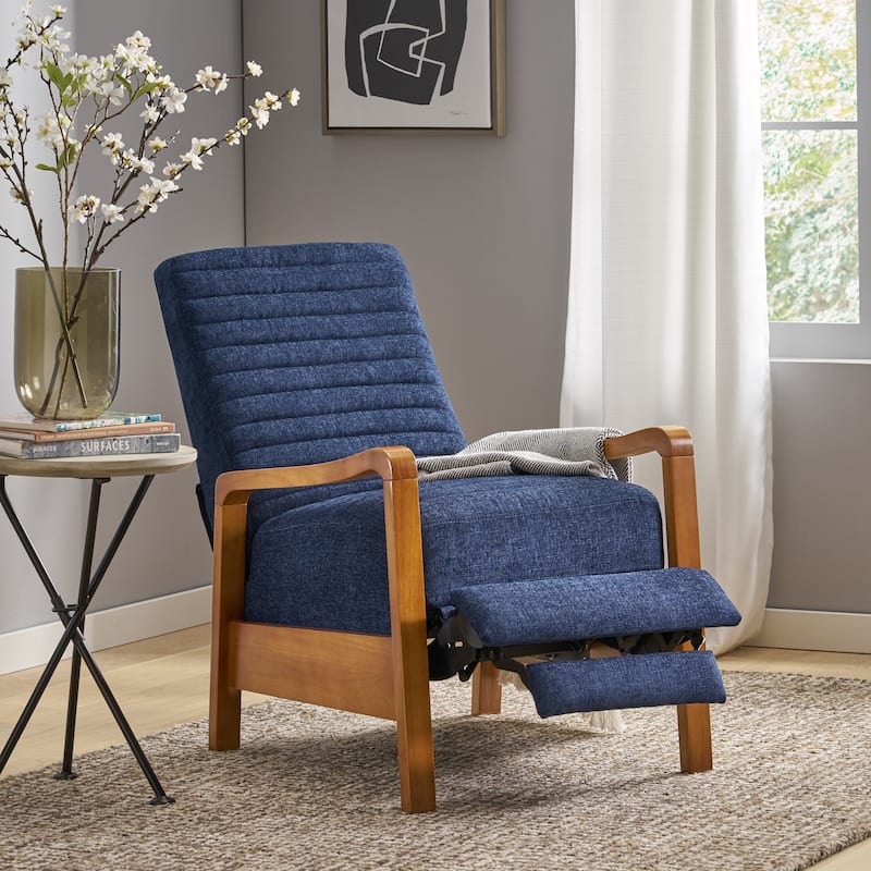 Small Wood Frame Recliner Club Chair with Retractable Footrest Living Room Lounge Armchair Upholstered Reading Chair for Bedroom
