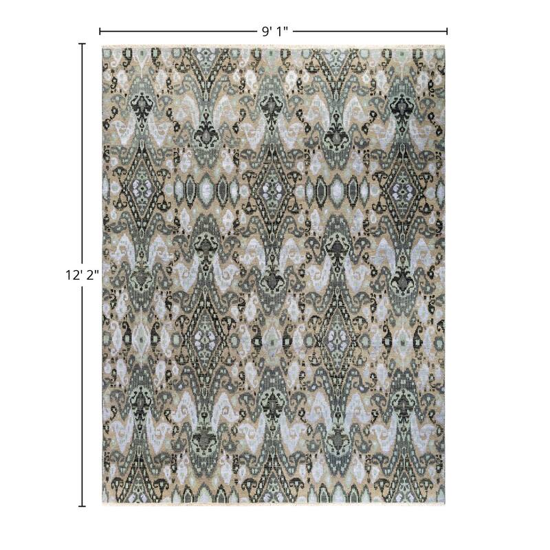 Ikat One-of-a-Kind Hand-Knotted Area Rug, Green - 9' 1" x 12' 2"