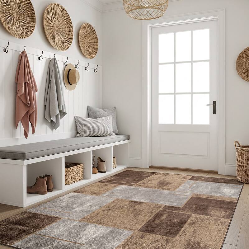 Modern Linear Area Rug for Living Room, Bedroom, or Entryway - Low Pile Indoor Rug - Brown - 4' x 6'