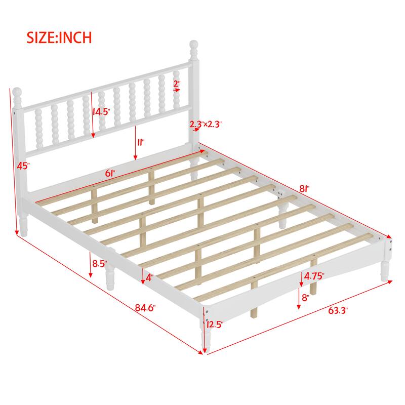 Wooden Platform Bed Frame with Gourd Shaped Headboard, Solid Wood Bed for Bedroom, No Box Spring Needed, Easy Assembly