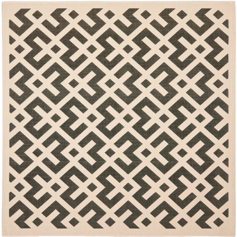SAFAVIEH Courtyard Sytske Indoor/ Outdoor Waterproof Patio Backyard Rug - 6'7" Square - Black/Beige