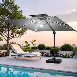 Pellebant 9x11FT Outdoor Dual Top Cantilever Patio Umbrella LED Light ...