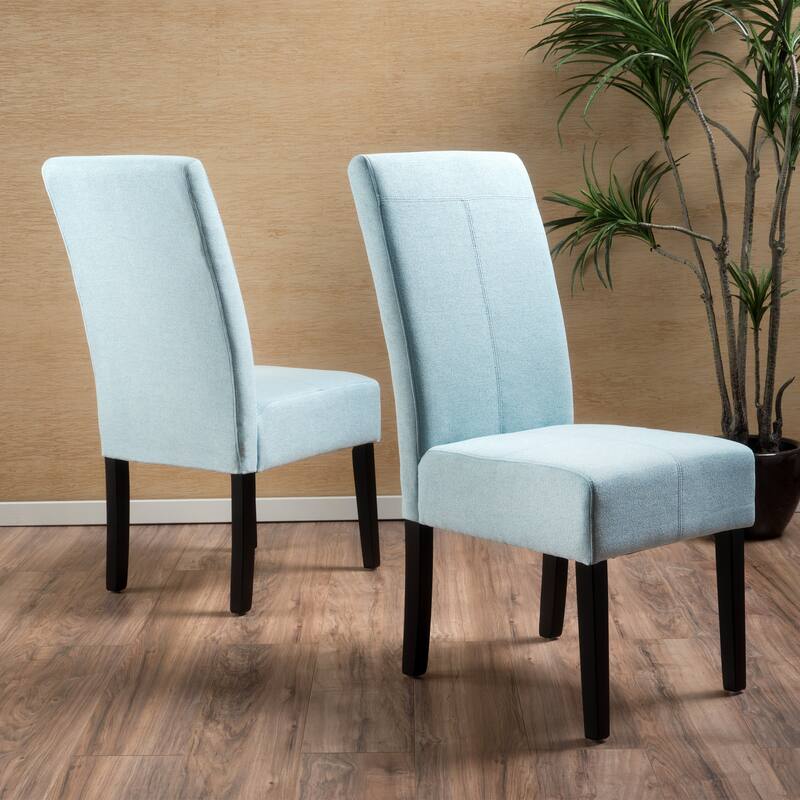 Set of 2 Light Blue Fabric Dining Chair Side Chair T-Back Accent Chair