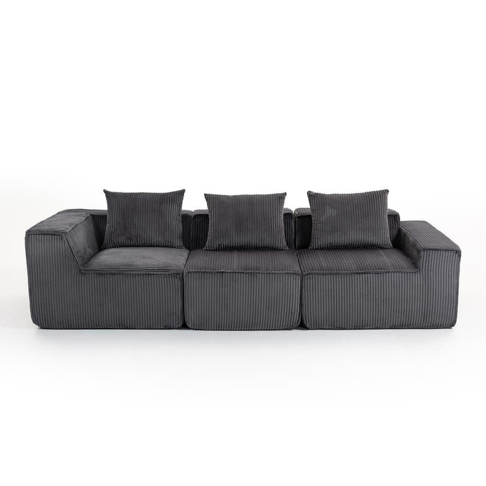Deep Seat Modular Sofa Corduroy 3 Seater Lounge Couch with Pillows
