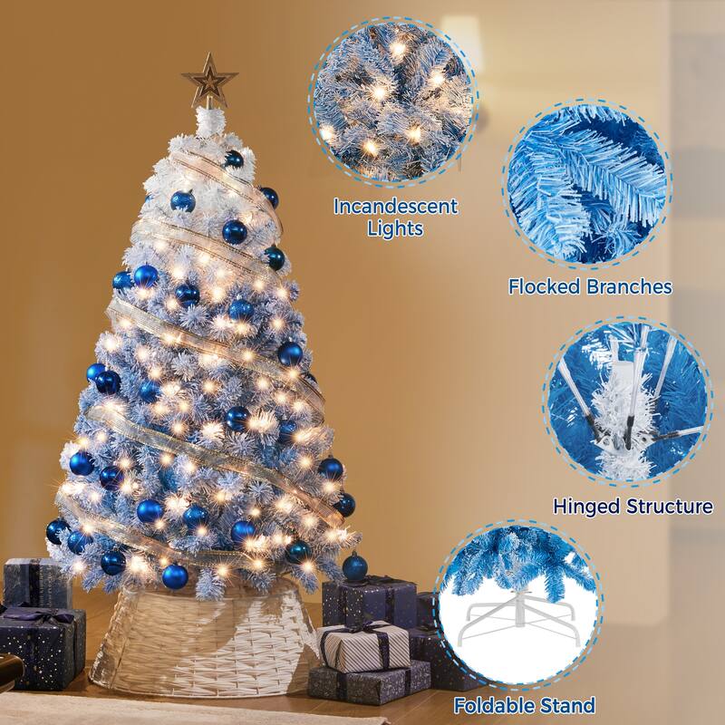 Yaheetech 4.5ft/6ft/7.5ft Pre-lit Flocked Artificial Christmas Tree with Incandescent Warm White Lights