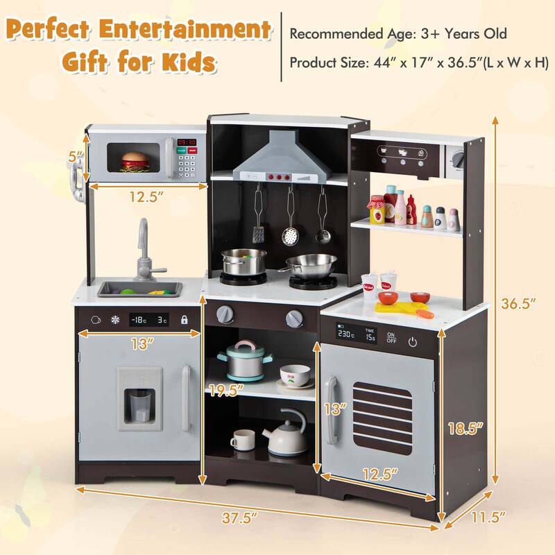Costway Pretend Play Kitchen for Kids Toddler Aged 3+ Wooden Toy Set - See Details