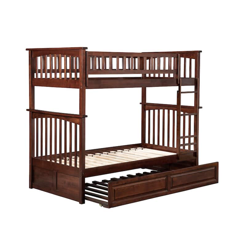 Columbia Twin over Twin Bunk Bed with Twin Size Trundle Bed in Walnut