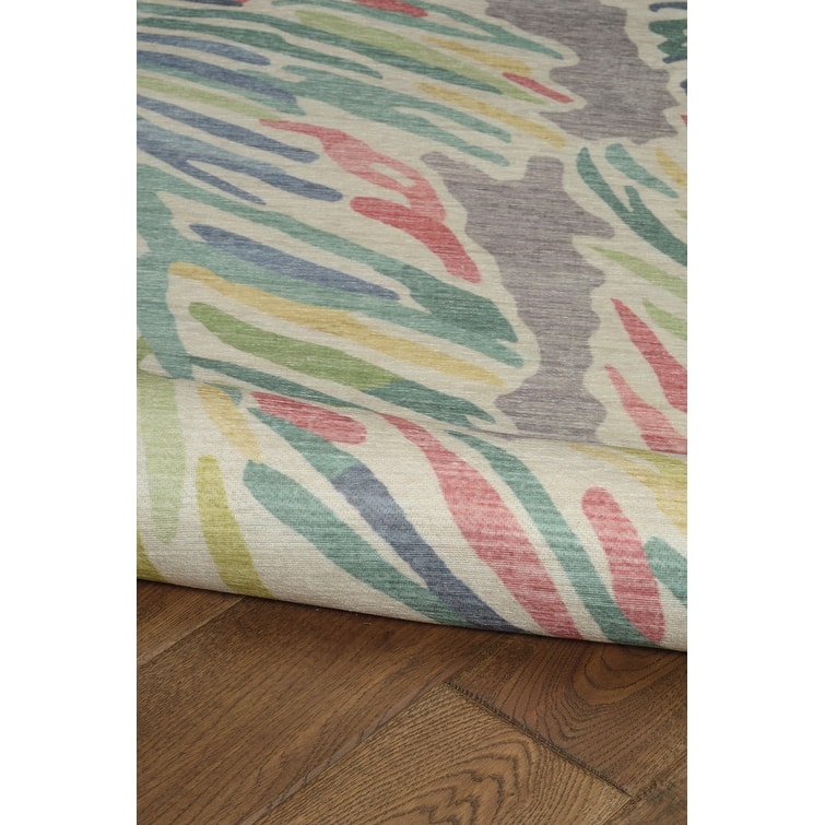 Indoor/Outdoor Water Resistant Miami Ivory & Blue Washable Area Rug Washable Area Rug - 2' x 3'
