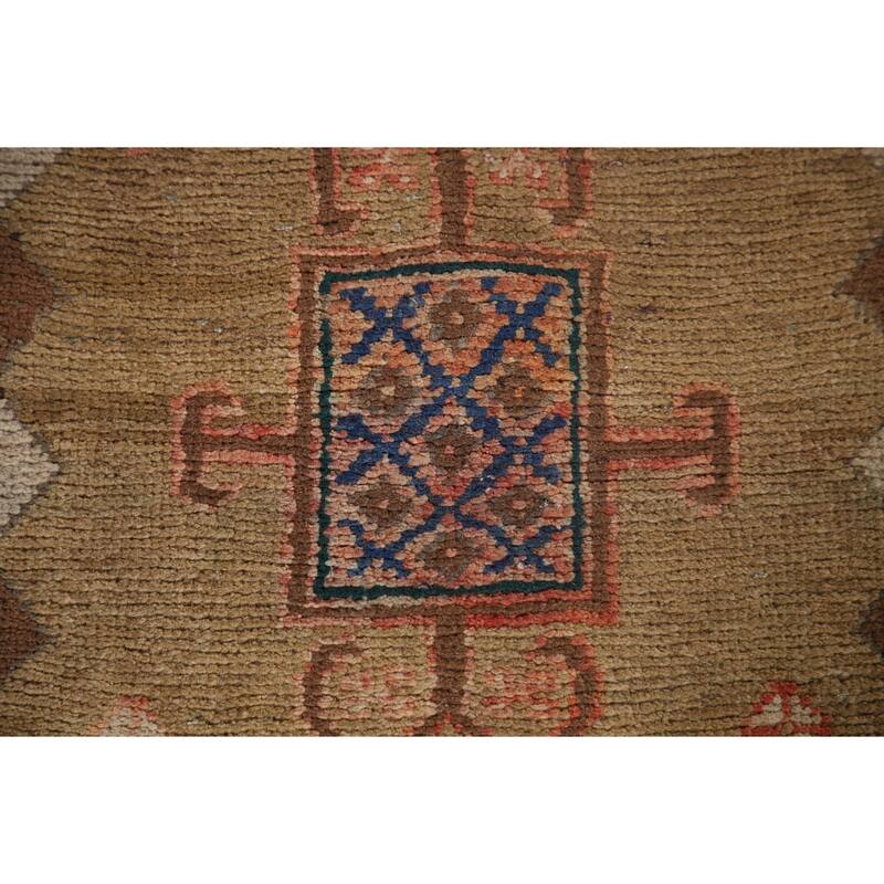 Geometric Ardebil Persian Vintage Runner Rug Hand-knotted Wool Carpet - 3'6" x 10'0"