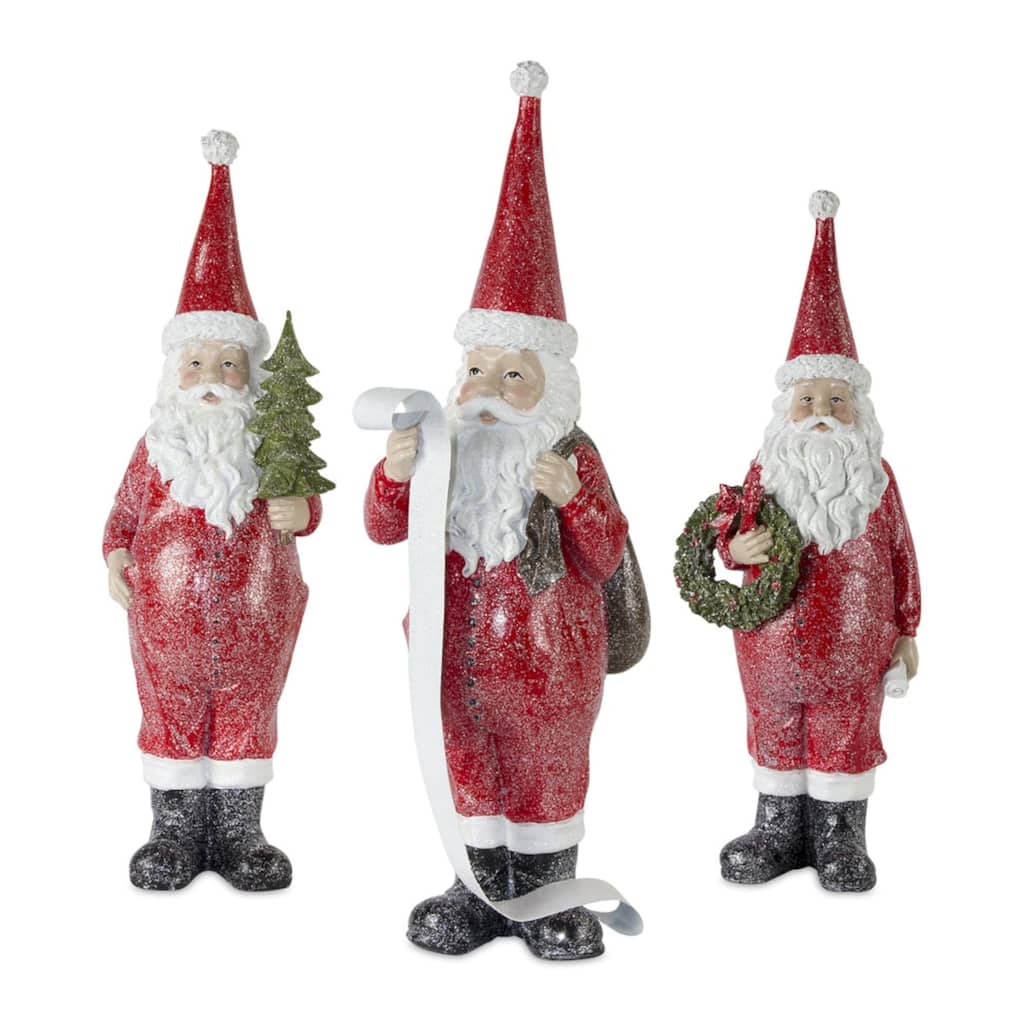 3 Red Santas Wreath Tree & Bag Christmas Tabletop Figurines 18.5"