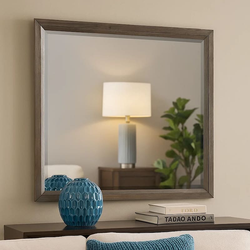 Wali 38 x 44 Dresser Mirror, Beveled, Rectangular Tempered Glass, Gray