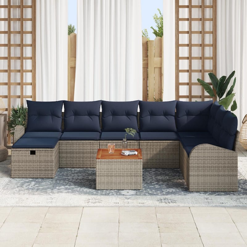 vidaXL 9 Garden Sofa Set with Cushions Black/Grey Poly Rattan - 113.8 x 70.5 x 27.2