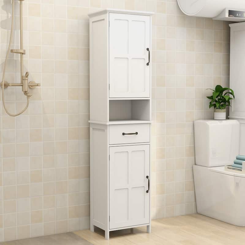 Anmytek White Tall Narrow Storage Cabinet with Drawer and Adjustable Shelves