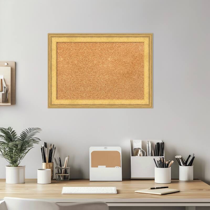 Owen Gold Wood Framed Cork Board - Bulletin Board, Organization Board, Pin Board
