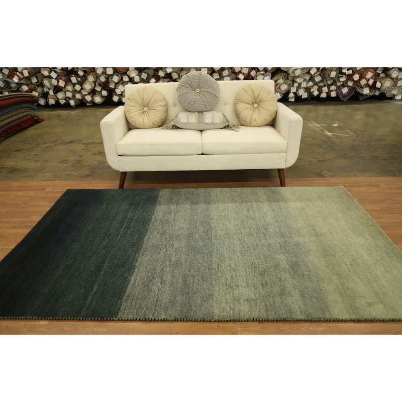 Hand Knotted Oriental 100% Wool Carpet Modern Stripe Multi-Colored Gabbeh Area Rug - 8' 0'' X 5' 2''