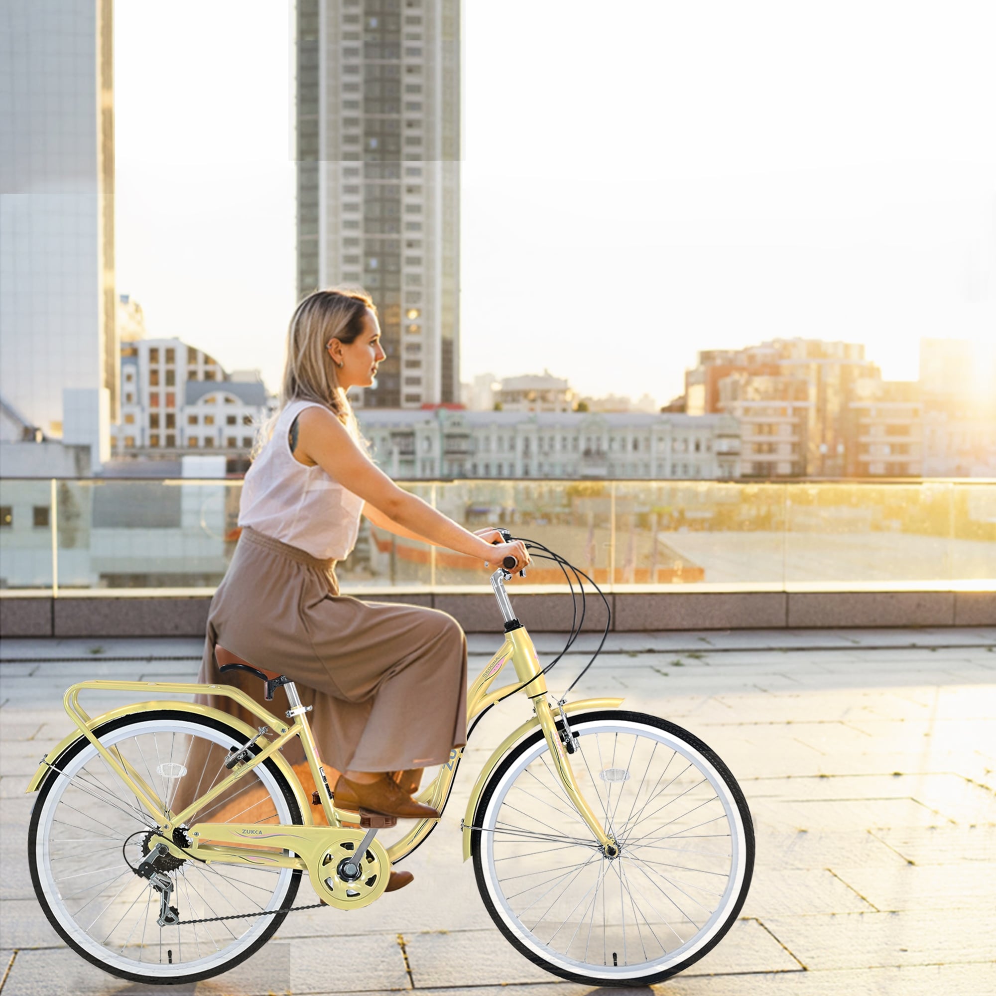 womens yellow bicycle Carmen Steel Frame Perfect Fit Huffy Nel Lusso