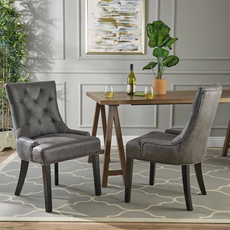 Tufted Dining Chairs, Modern Kitchen Armless Dining Chairs Set of 2 - Slate